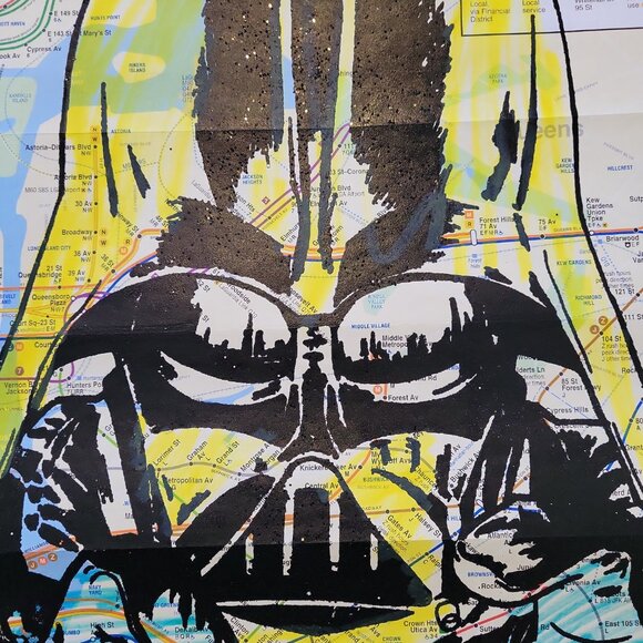 Star Wars Darth Vader Unique Handpainted Acrylic Art painting on NYC Subway Map - Picture 5 of 8